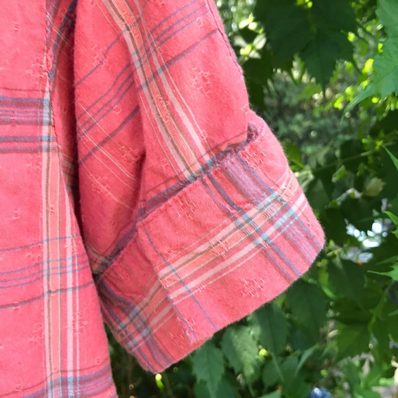 Woolrich Pleated Orange Plaid Button Up Blouse S - Picture 3 of 9